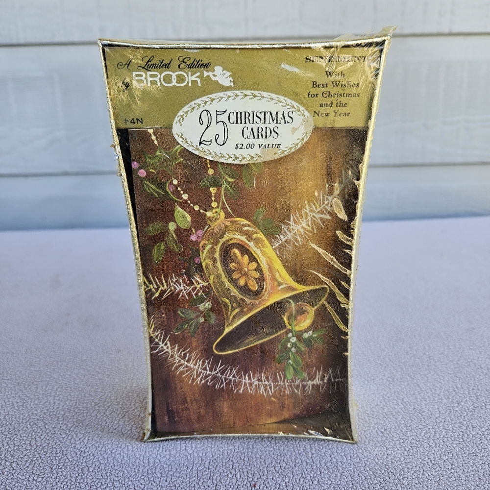 Limited Edition by Brooks VTG Christmas Card Box Set of 25 Gold Bell Tree